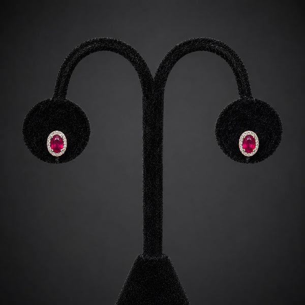 Estate Rubies Diamonds 18k White Gold Halo Earrings Studs Vintage Gift