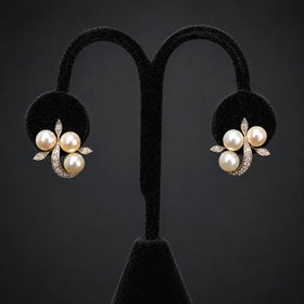 1950s Vintage Diamonds Pearls 14k & 10k White Gold Earrings Retro Clips Estate
