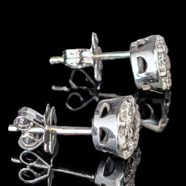 Vintage Diamond Cluster 14k White Gold Stud Earrings Halo Estate Jewelry Gift