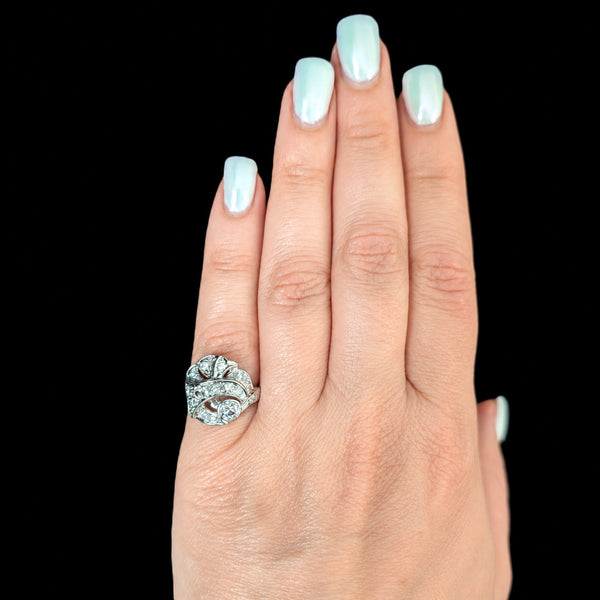 on hand Antique Old European Cut Diamond 10k White Gold Cocktail Ring Estate Retro Gift