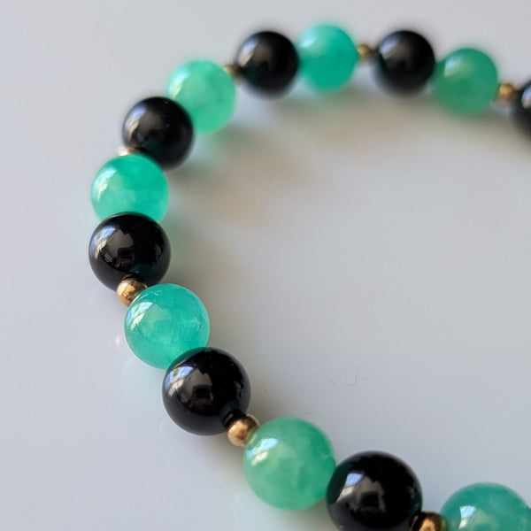 Jade Onyx 14K Yellow Gold Bead Stretch Cord Bracelet New With EFFY Tags