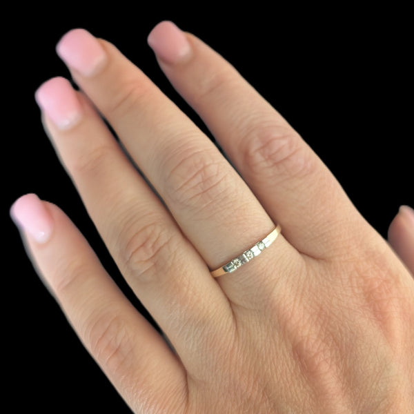 Vintage Diamonds 14k Yellow White Gold Wedding Band Ring Estate Bridal Retro