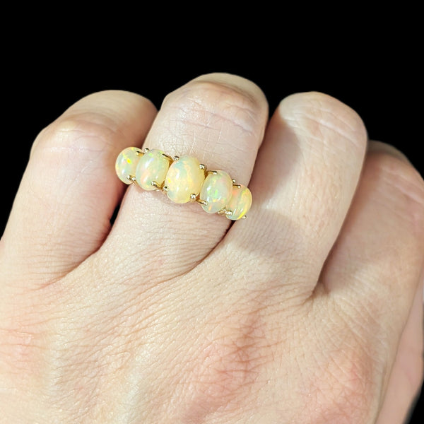 Estate Opal 10k Yellow Gold Ring Band Gorgeous Play of Color Gift