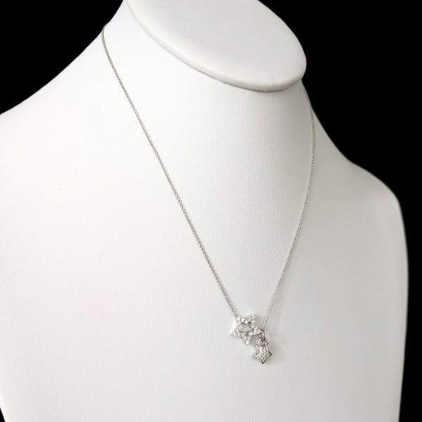 Estate Natural Diamond Star Necklace 18K 14K Gold with Dangle Star Charm Chain