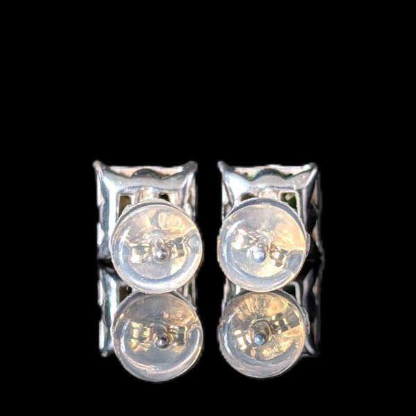 Vintage Natural Diamond Cluster 14k White Gold Stud square Earrings Halo Gift