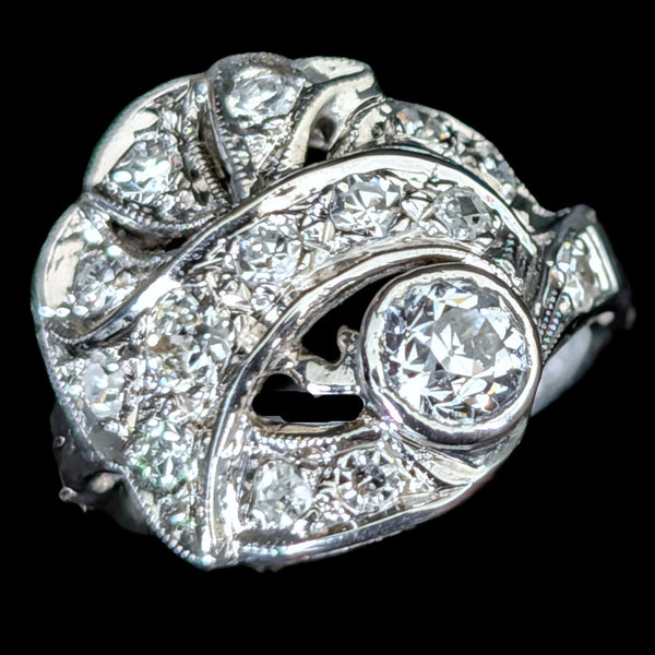 Antique Old European Cut Diamond 10k White Gold Cocktail Ring Estate Retro Gift to the right