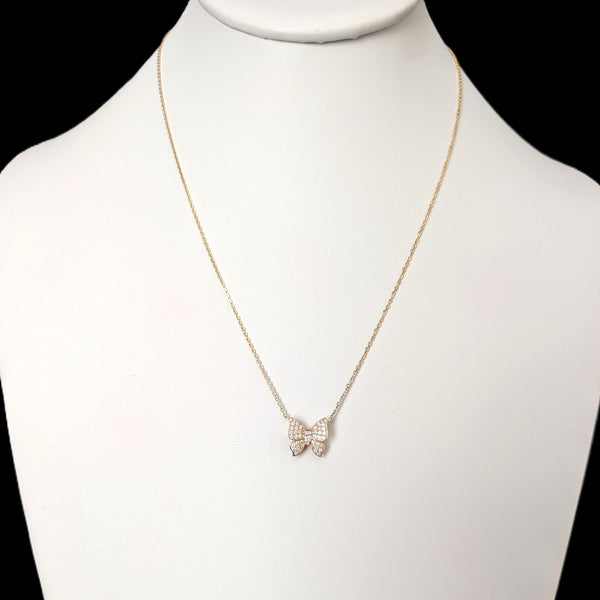 Estate Natural Diamonds 14k Yellow Gold Butterfly Necklace Adjusts 16"-18" Gift