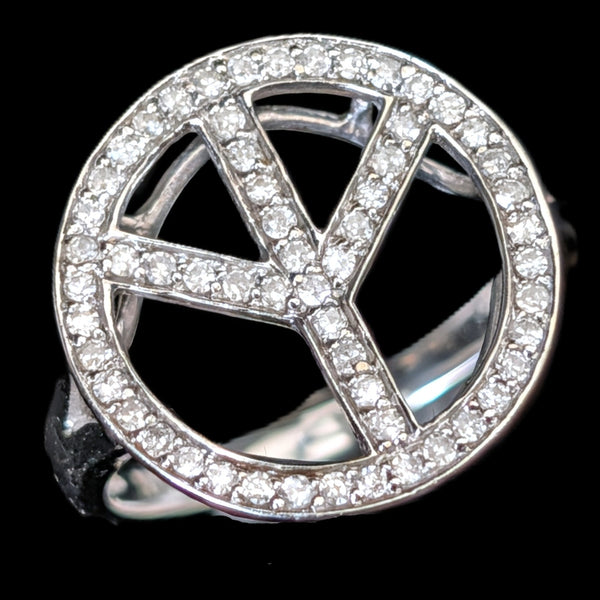 Vintage Peace Sign Ring Diamonds 14k White Gold Estate Retro Cocktail Gift
