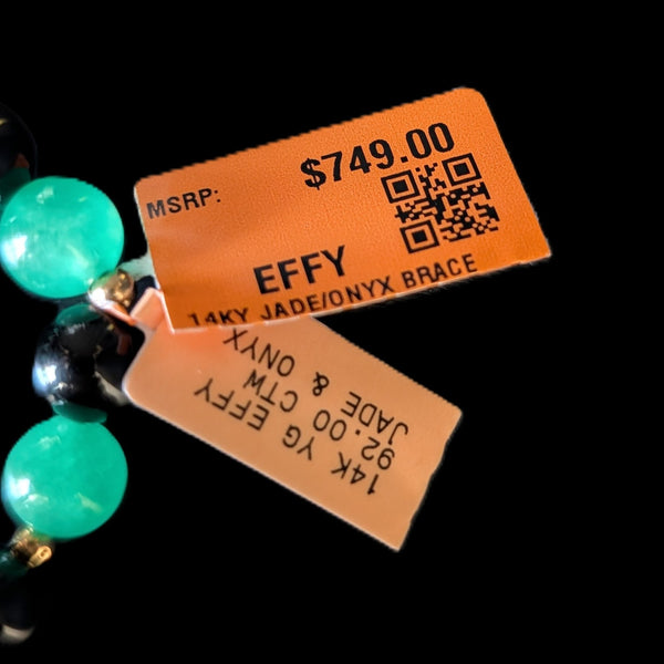 Jade Onyx 14K Yellow Gold Bead Stretch Cord Bracelet New With EFFY Tags