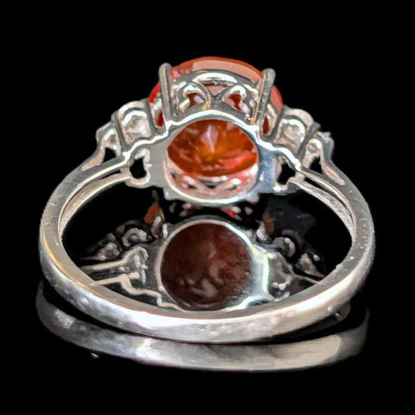 Estate Fire Opal Diamonds 14k White Gold Ring Orange Cocktail Statement Gift