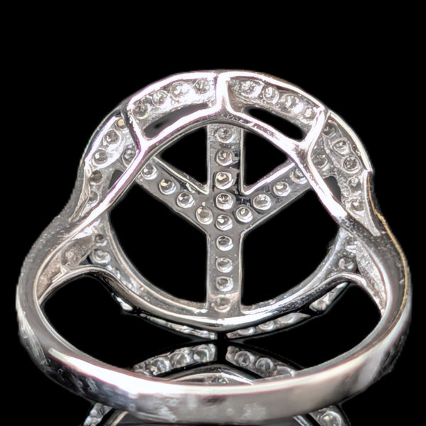 Vintage Peace Sign Ring Diamonds 14k White Gold Estate Retro Cocktail Gift