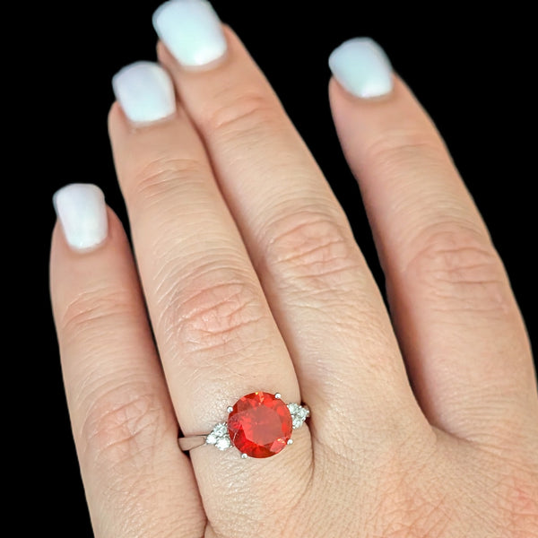 Estate Fire Opal Diamonds 14k White Gold Ring Orange Cocktail Statement Gift