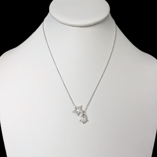 Estate Natural Diamond Star Necklace 18K 14K Gold with Dangle Star Charm Chain