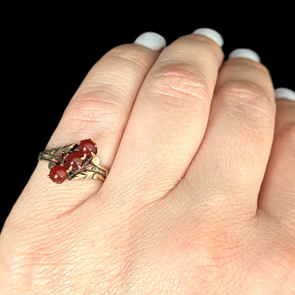 c.1800s Antique Carnelian 10k Yellow Gold Ring Victorian Repousse Scroll