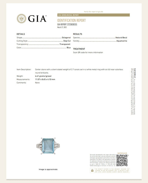 Estate GIA Natural Aquamarine Diamonds Platinum Cocktail Ring Statement or Engagement GIA report