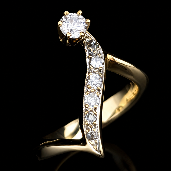 Vintage Diamonds 14k Yellow Gold Bypass Statement Ring Estate Cocktail Gift 