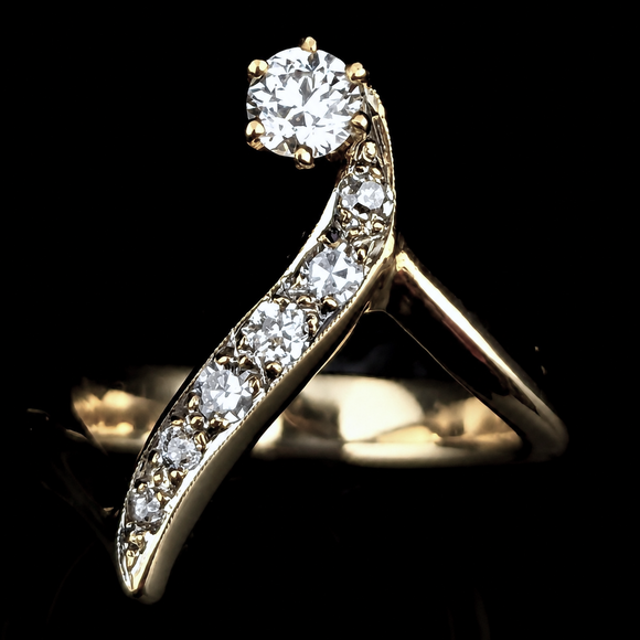 Vintage Diamonds 14k Yellow Gold Bypass Statement Ring Estate Cocktail Gift 