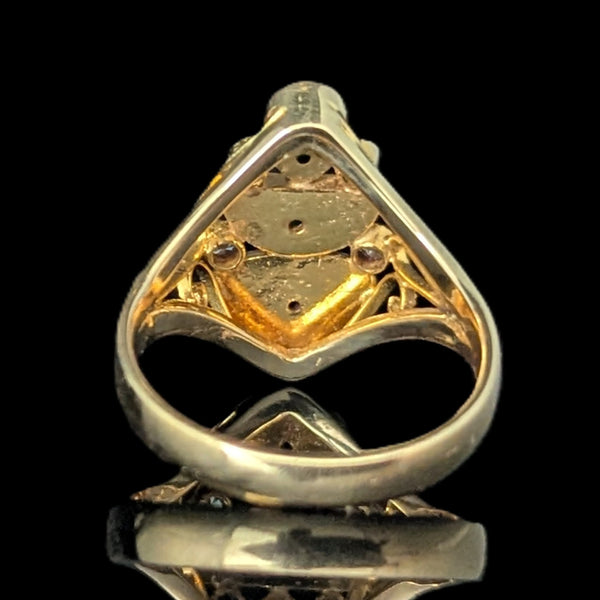 Aversa - Vintage Carved Jade Diamonds 14k Yellow Gold Cocktail Ring