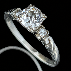 Vintage Old European Cut Diamond 14k White Gold Engagement Ring Estate Retro