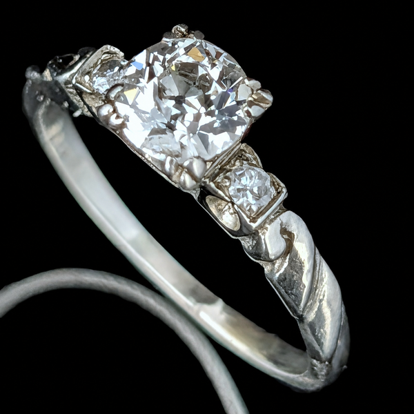 Vintage Old European Cut Diamond 14k White Gold Engagement Ring Estate Retro