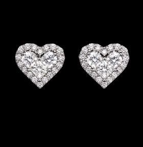 Estate Natural Diamonds 14k White Gold Heart Earrings Stud Caliber Cut Gift 