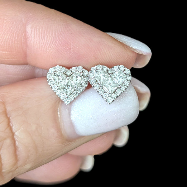 Estate Natural Diamonds 14k White Gold Heart Earrings Stud Caliber Cut Gift 