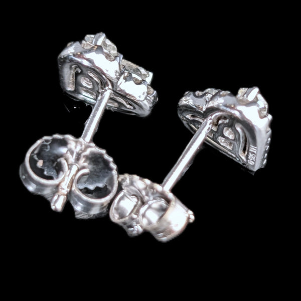 Estate Natural Diamonds 14k White Gold Heart Earrings Stud Caliber Cut Gift 