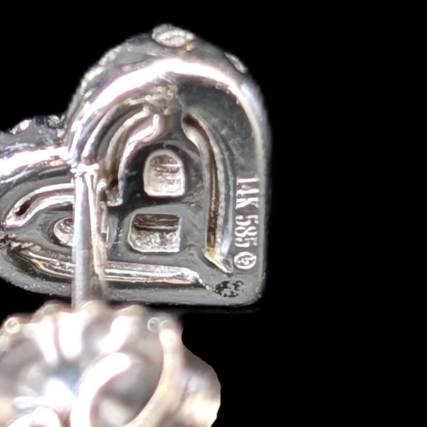 Estate Natural Diamonds 14k White Gold Heart Earrings Stud Caliber Cut Gift 