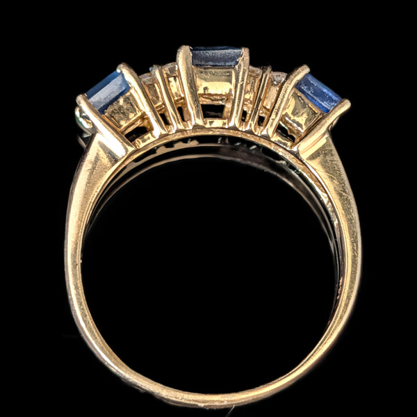 Vintage Princess Cut Sapphires Diamonds 14k Yellow Gold Ring Band Estate Gift