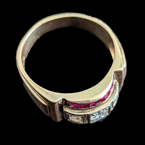 1940s Men's Diamond Lab Ruby 14k Yellow Gold Ring Retro Era Vintage Estate Gift 