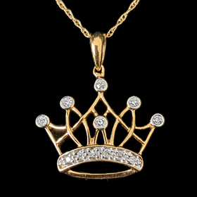 Vintage Diamond 10k Yellow Gold Crown Pendant on Chain Necklace Tiara