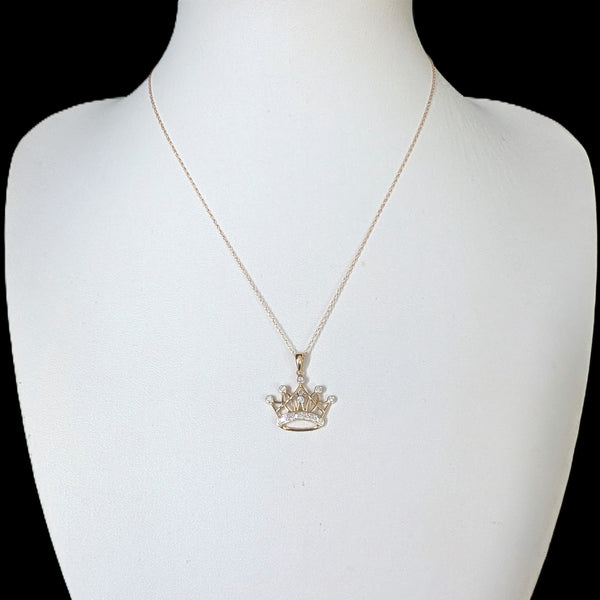Vintage Diamond 10k Yellow Gold Crown Pendant on Chain Necklace Tiara