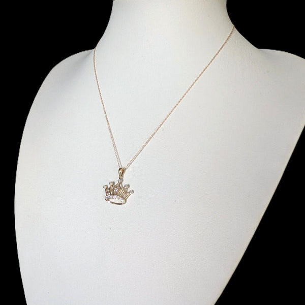 Vintage Diamond 10k Yellow Gold Crown Pendant on Chain Necklace Tiara