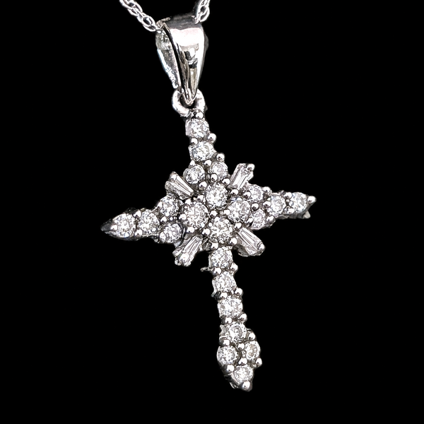 Vintage Natural Cluster Diamonds 14k White Gold Cross Pendant 10k Chain Necklace