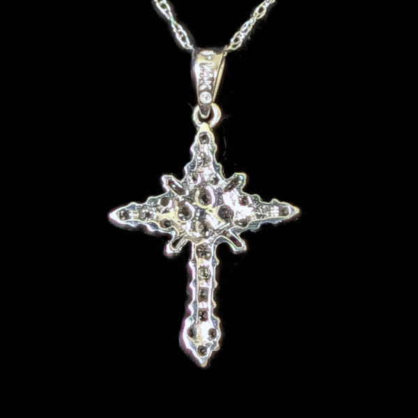 Vintage Natural Cluster Diamonds 14k White Gold Cross Pendant 10k Chain Necklace