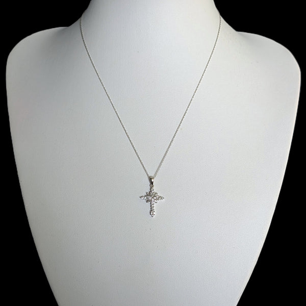 Vintage Natural Cluster Diamonds 14k White Gold Cross Pendant 10k Chain Necklace