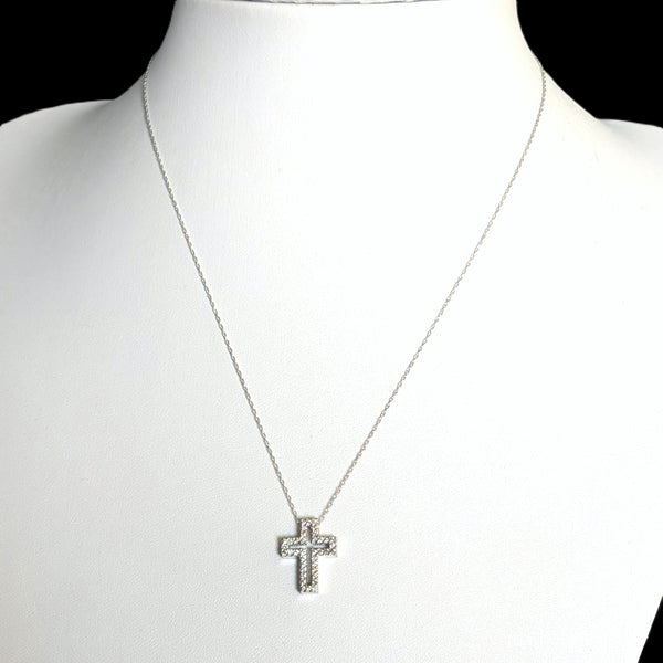 Vintage BH Effy Diamonds 14k White Gold Cross Pendant Estate Signed Christian 