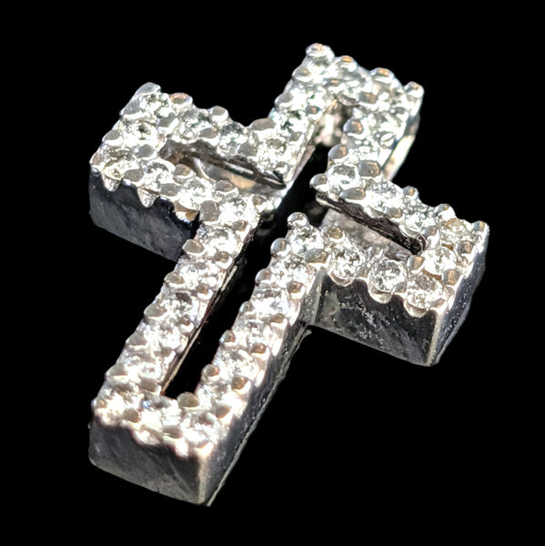Vintage BH Effy Diamonds 14k White Gold Cross Pendant Estate Signed Christian 
