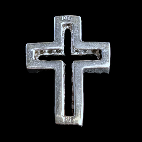 Vintage BH Effy Diamonds 14k White Gold Cross Pendant Estate Signed Christian 