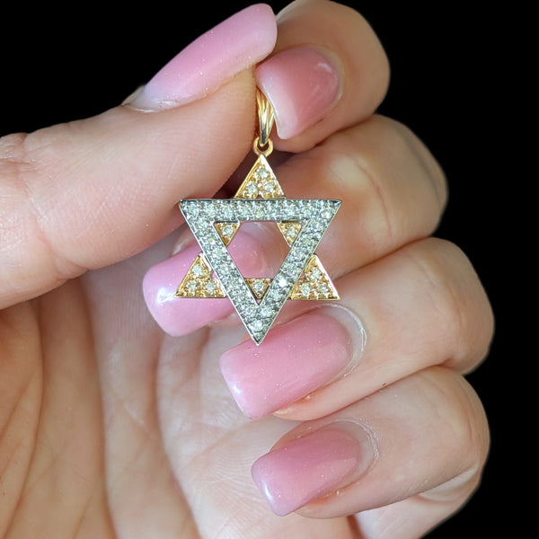 Vintage Star of David Diamonds 14k Multi Tone Gold Pendant Estate Judaica Gift