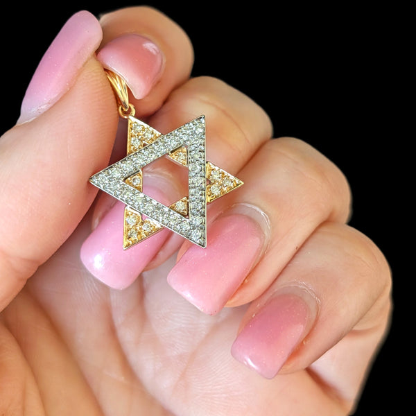 Vintage Star of David Diamonds 14k Multi Tone Gold Pendant Estate Judaica Gift