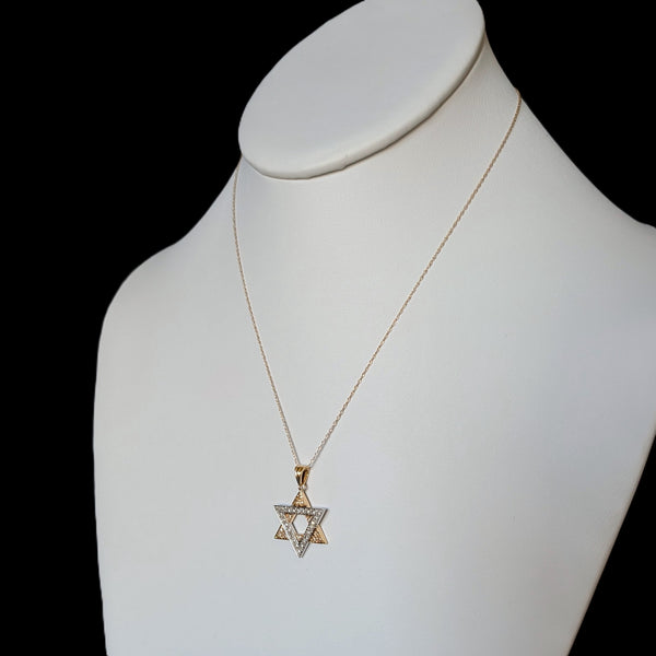 Vintage Star of David Diamonds 14k Multi Tone Gold Pendant Estate Judaica Gift