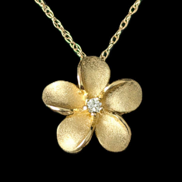 Estate Diamond 14k Yellow Gold Flower Pendant on 10k Gold Chain Necklace Floral