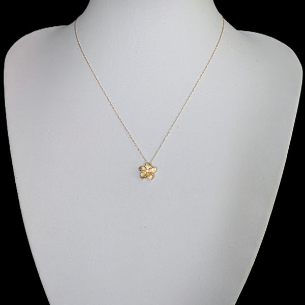 Estate Diamond 14k Yellow Gold Flower Pendant on 10k Gold Chain Necklace Floral