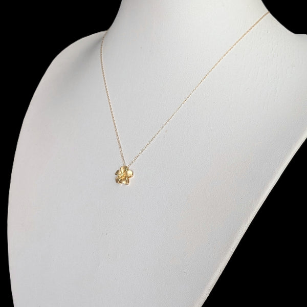 Estate Diamond 14k Yellow Gold Flower Pendant on 10k Gold Chain Necklace Floral