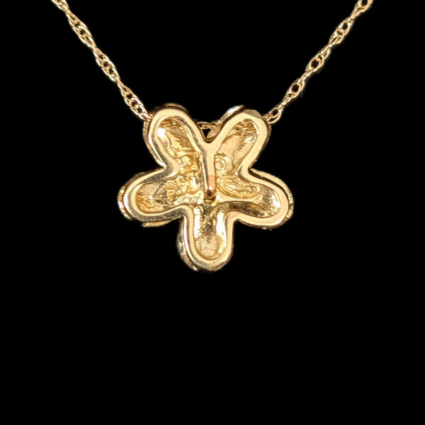 Estate Diamond 14k Yellow Gold Flower Pendant on 10k Gold Chain Necklace Floral