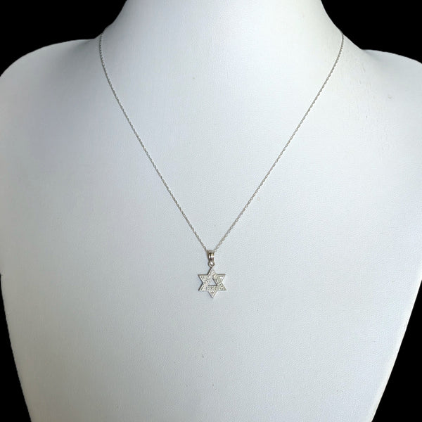 Vintage Dainty Star of David Diamonds 14k White Gold Pendant  with 10k Chain
