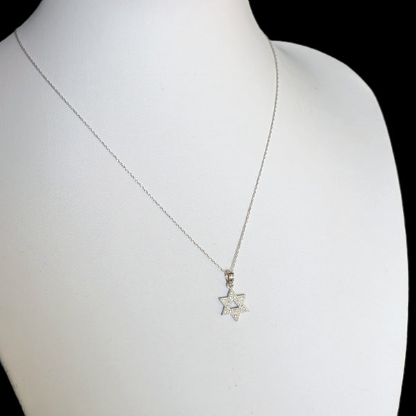 Vintage Dainty Star of David Diamonds 14k White Gold Pendant  with 10k Chain