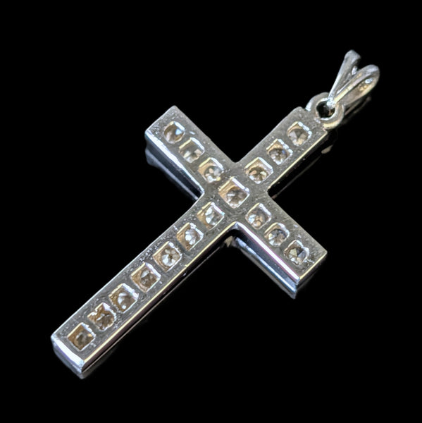 Vintage Diamonds 10k White Gold Cross Pendant on Chain Necklace Estate Christian