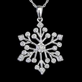 Vintage Natural Diamonds 10k White Gold Snowflake Necklace Pendant on Chain Gift 